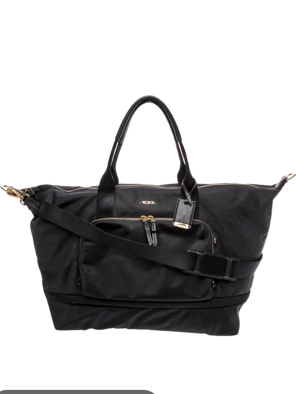 Tumi Black Nylon Travel Duffle with Gold Hardware